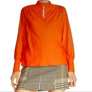 MAJE Women’s Star Snap Stand Up Collar Long Sleeve Blouse Orange Size 3/Large